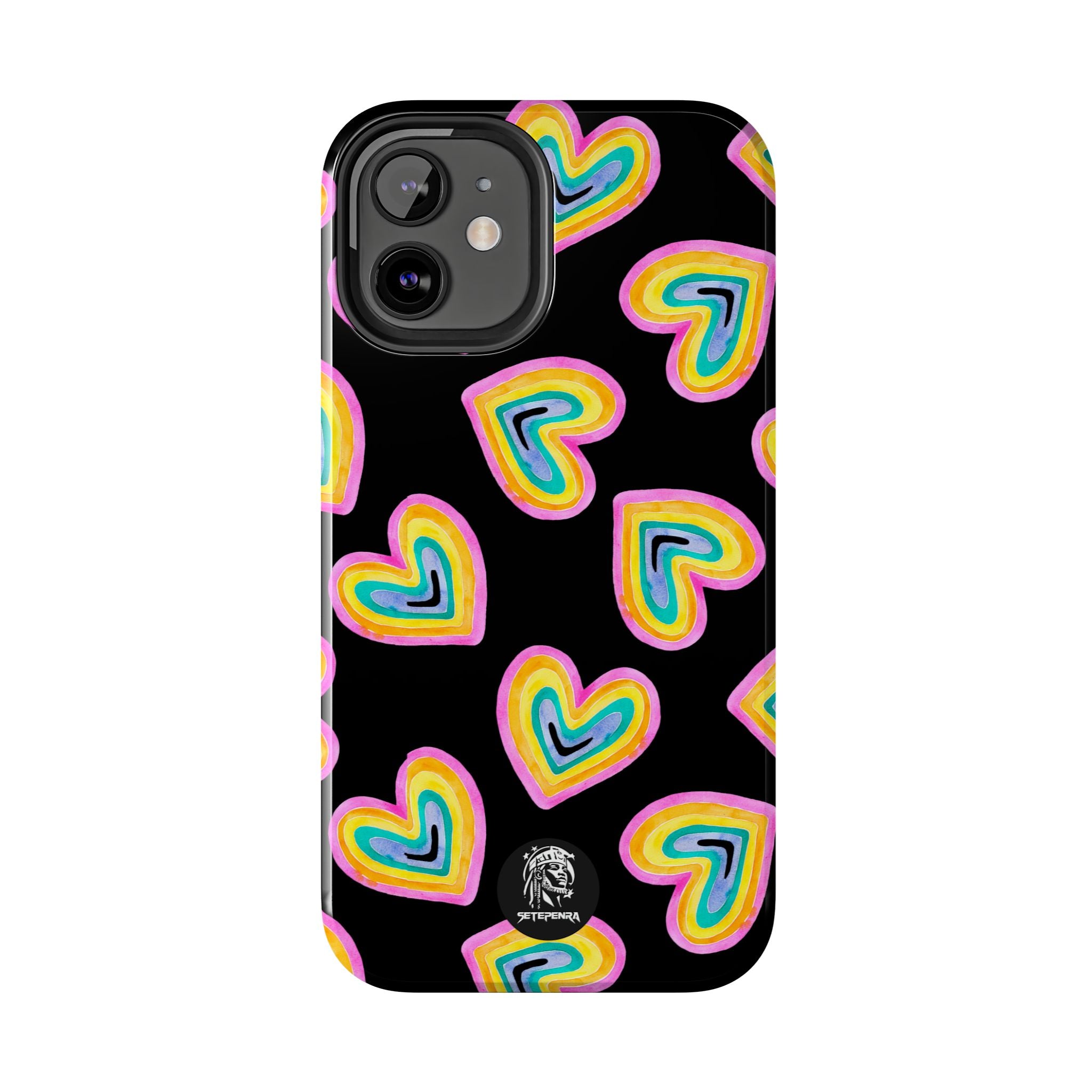 Rainbow Heart Tough Phone Case (For iPhone, Galaxy & More) - Black