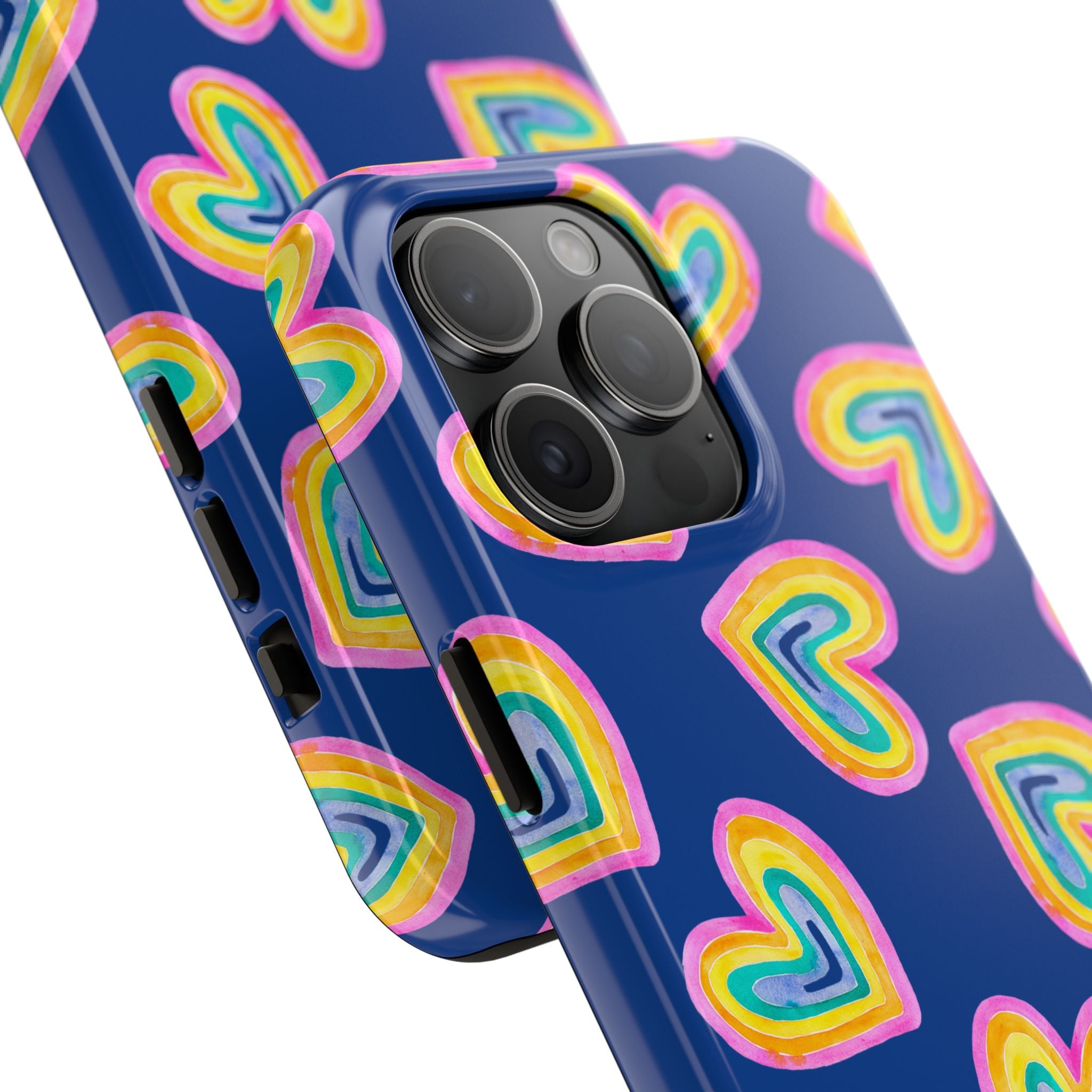 Rainbow Heart Tough Phone Case (For iPhone, Galaxy & More) - Dark Blue