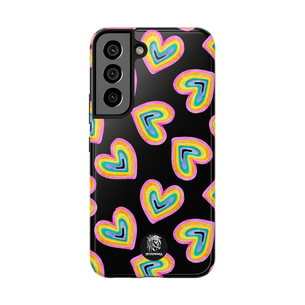 Rainbow Heart Tough Phone Case (For iPhone, Galaxy & More) - Black