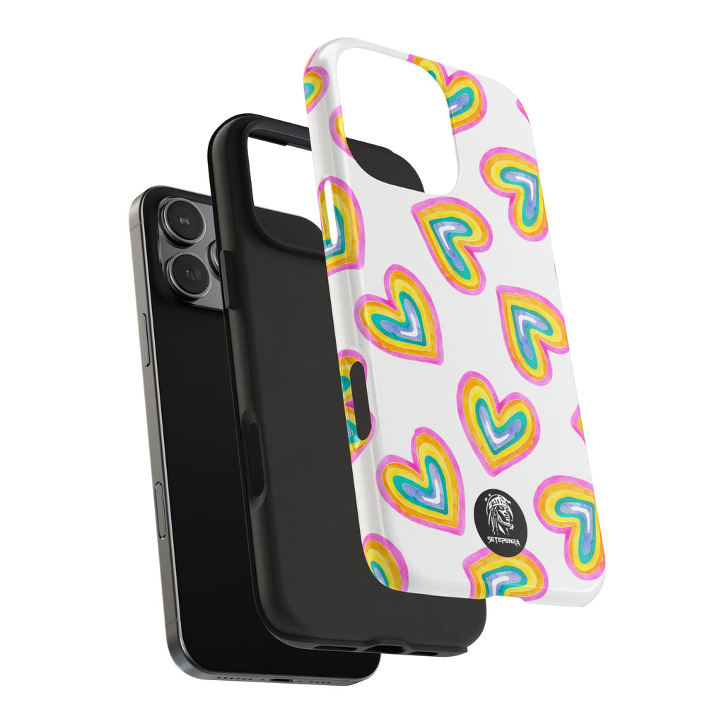 Rainbow Heart Tough Phone Case (For iPhone, Galaxy & More) - White