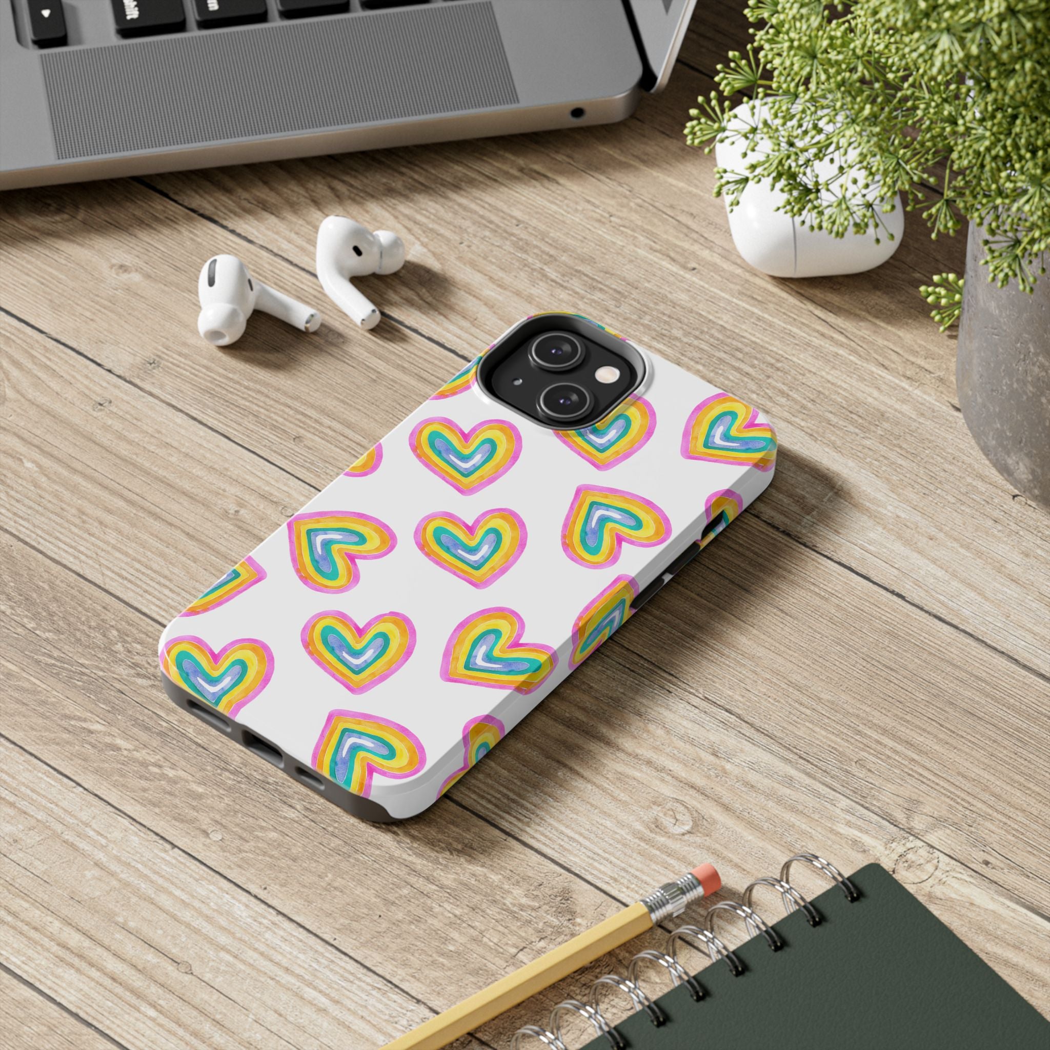 Rainbow Heart Tough Phone Case — Durable Cute Protective Phone Cover