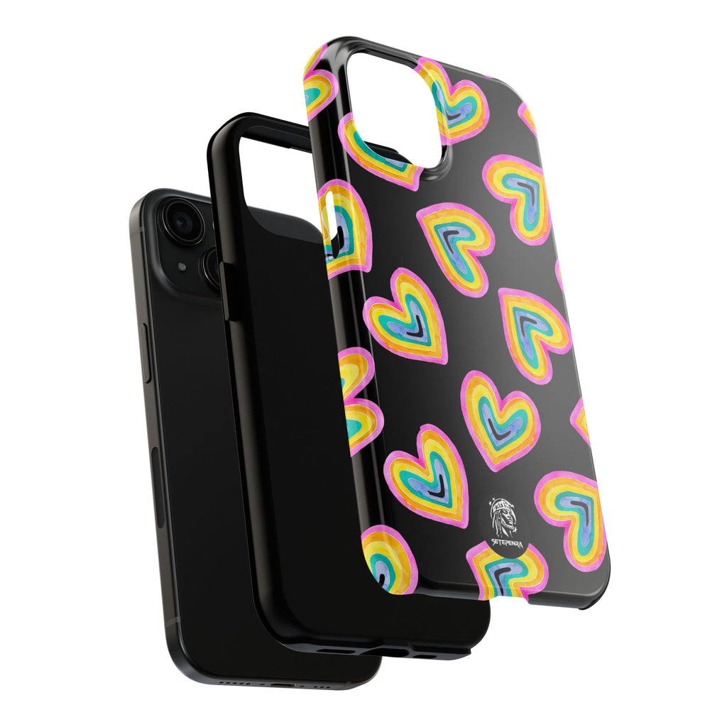 Rainbow Heart Tough Phone Case (For iPhone, Galaxy & More) - Black
