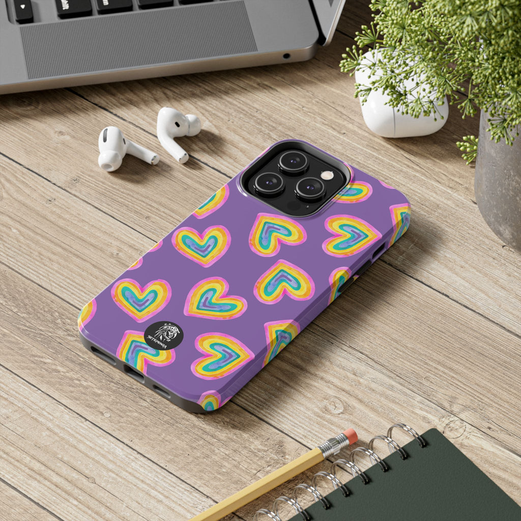 Rainbow Heart Tough Phone Case (For iPhone, Galaxy & More) - Light Purple