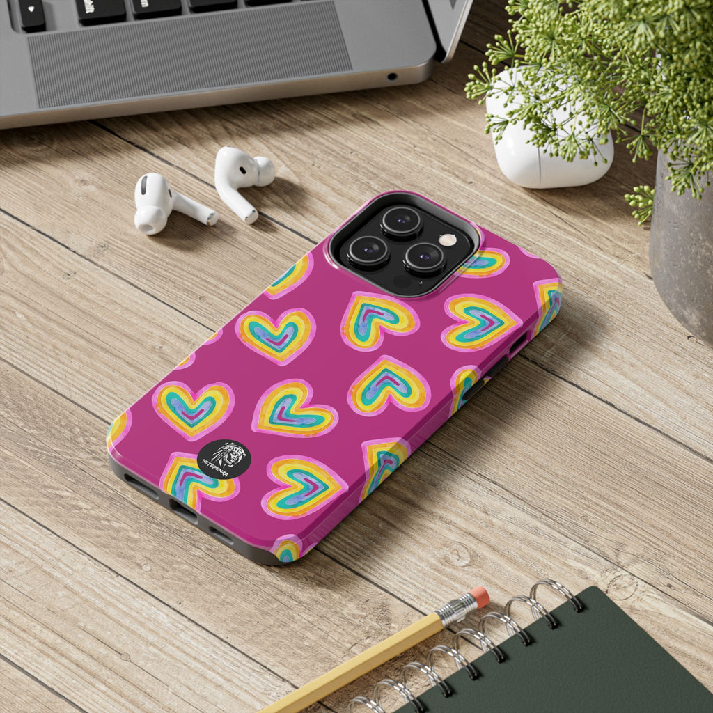 Rainbow Heart Tough Phone Case (For iPhone, Galaxy & More) - Pink