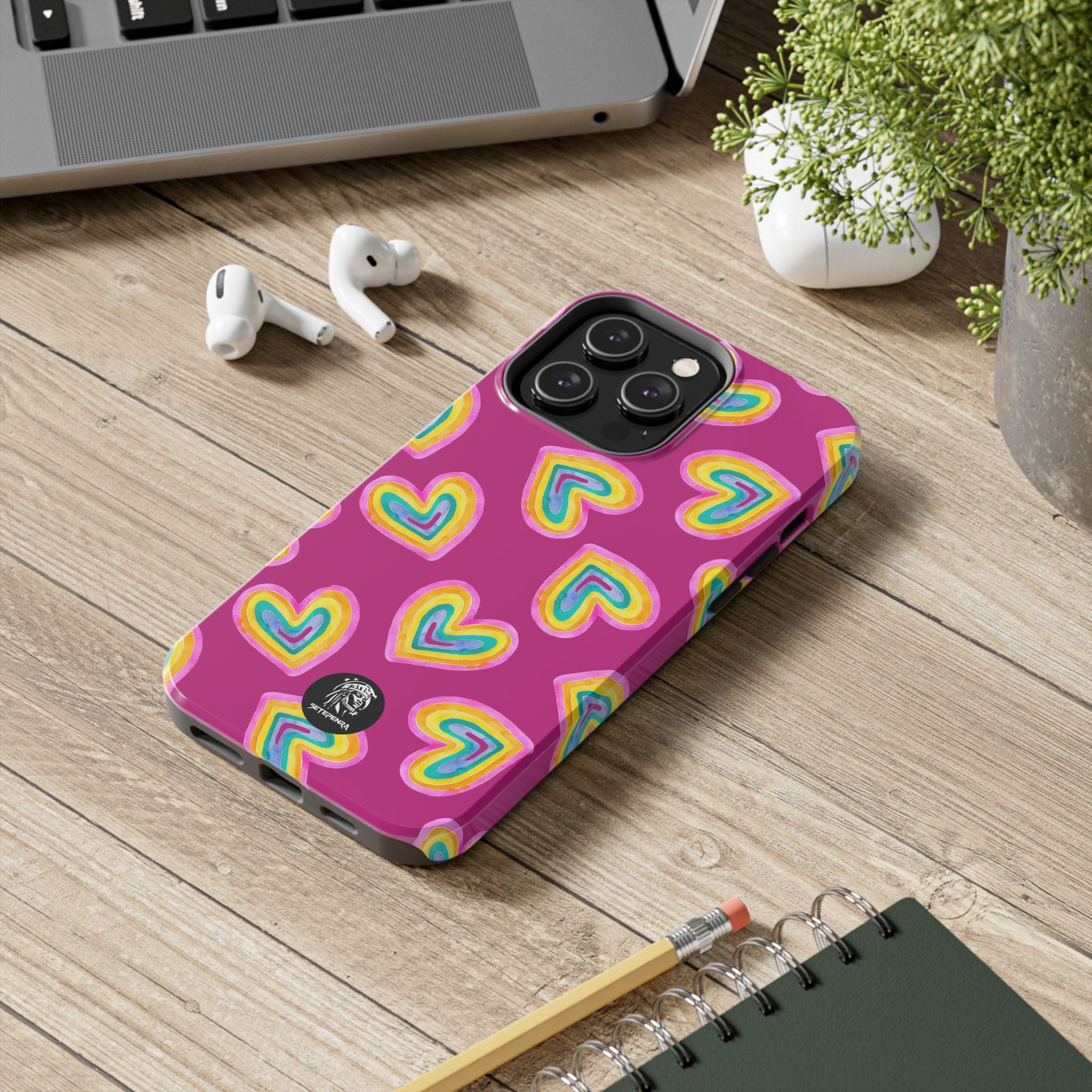 Rainbow Heart Tough Phone Case (For iPhone, Galaxy & More) - Pink