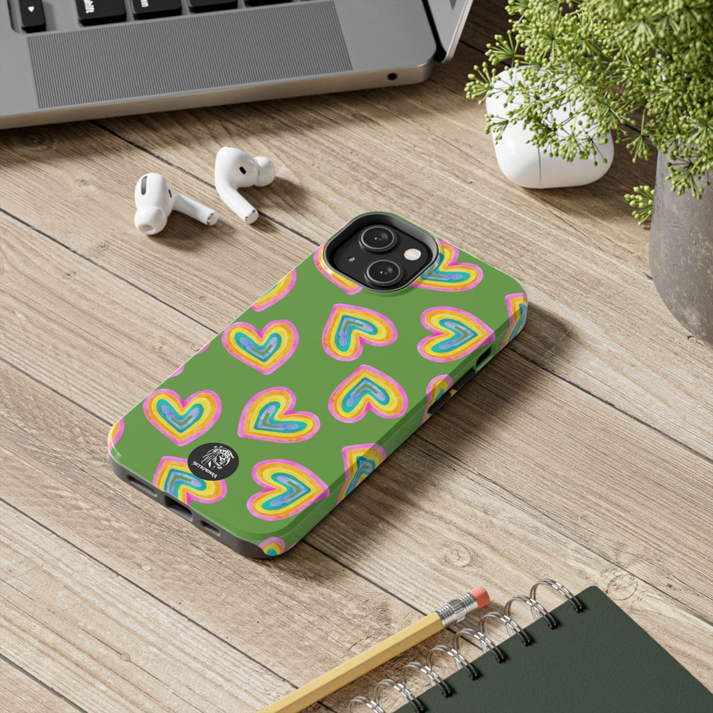 Rainbow Heart Tough Phone Case (For iPhone, Galaxy & More) - Green