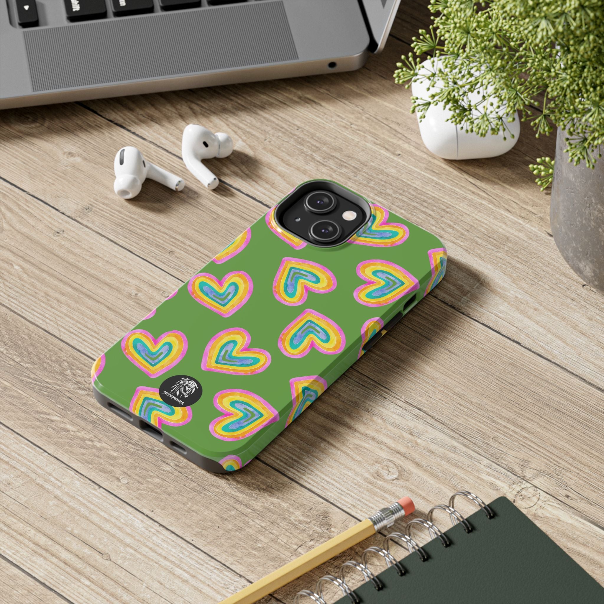 Rainbow Heart Tough Phone Case (For iPhone, Galaxy & More) - Green