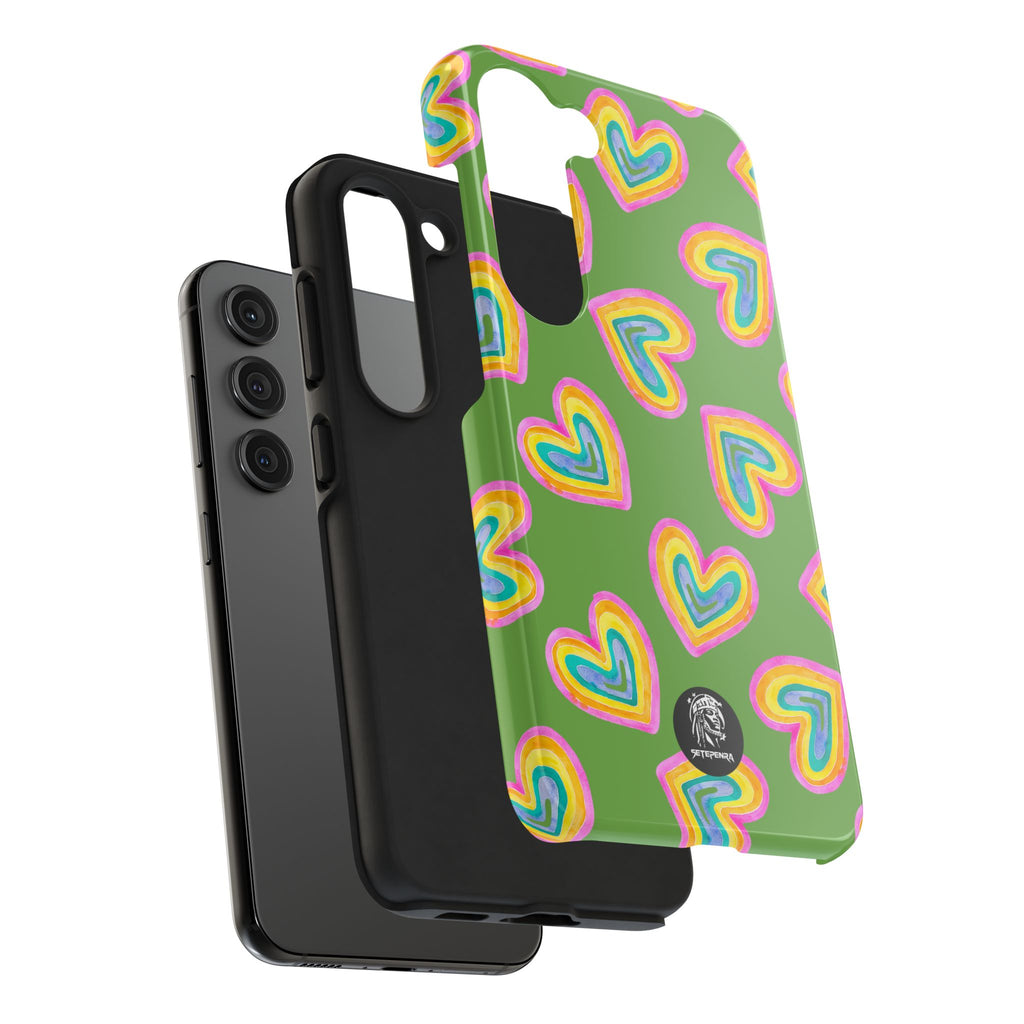 Rainbow Heart Tough Phone Case (For iPhone, Galaxy & More) - Green SETEPENRA Phone Case.