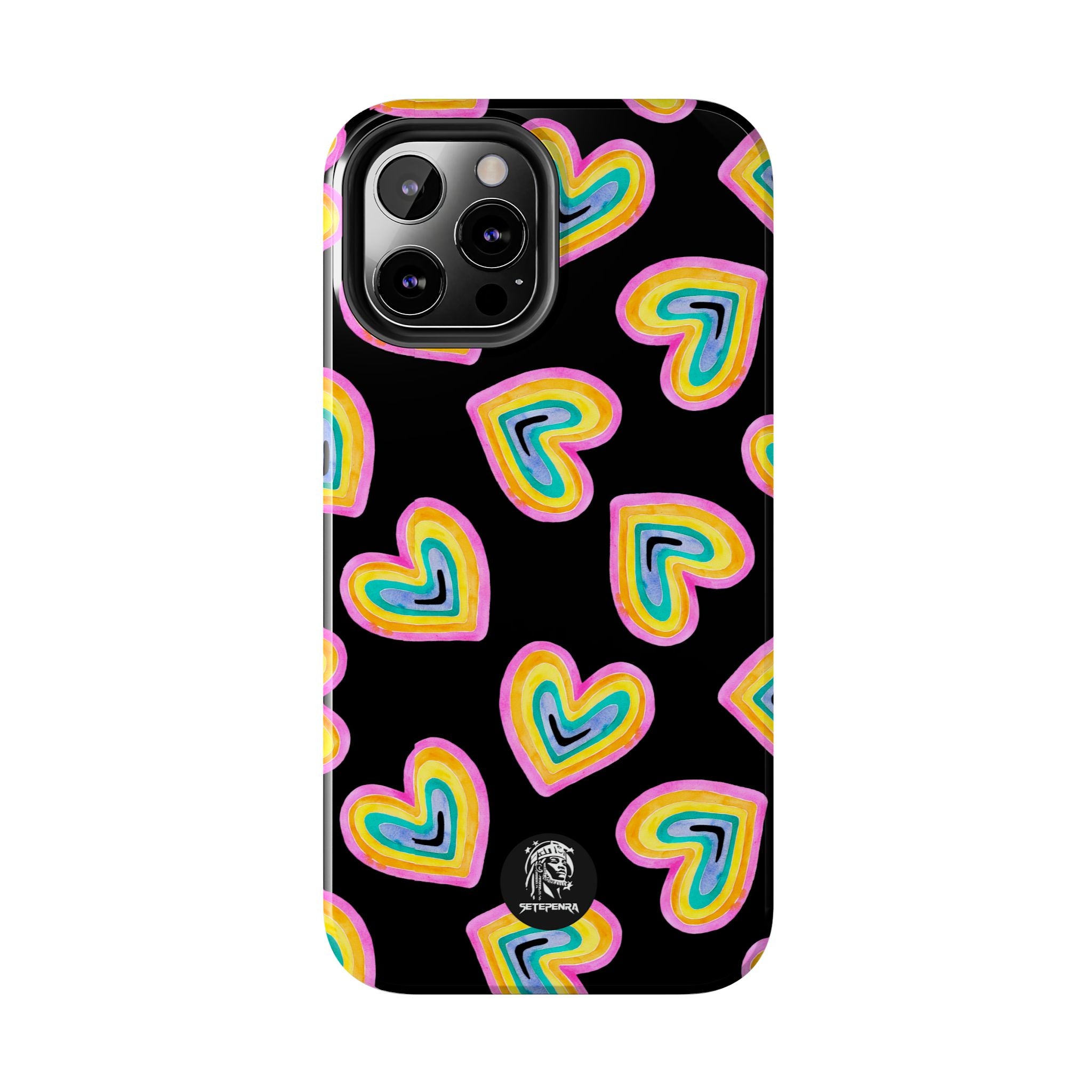 Rainbow Heart Tough Phone Case (For iPhone, Galaxy & More) - Black