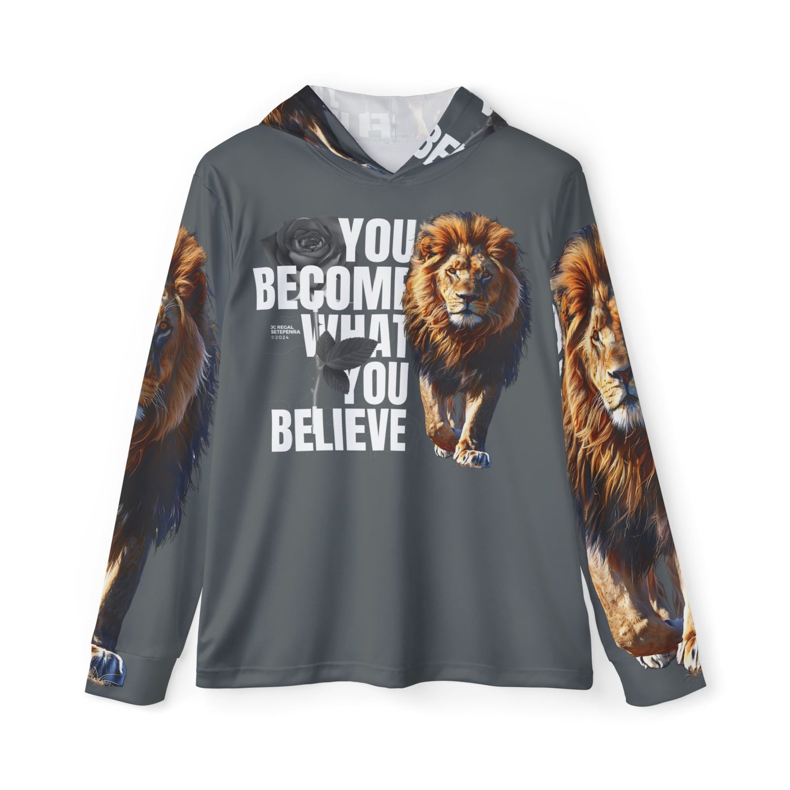 You Become What You Believe Men's Sports Warmup Hoodie (Dark Grey) SETEPENRA All Over Prints.