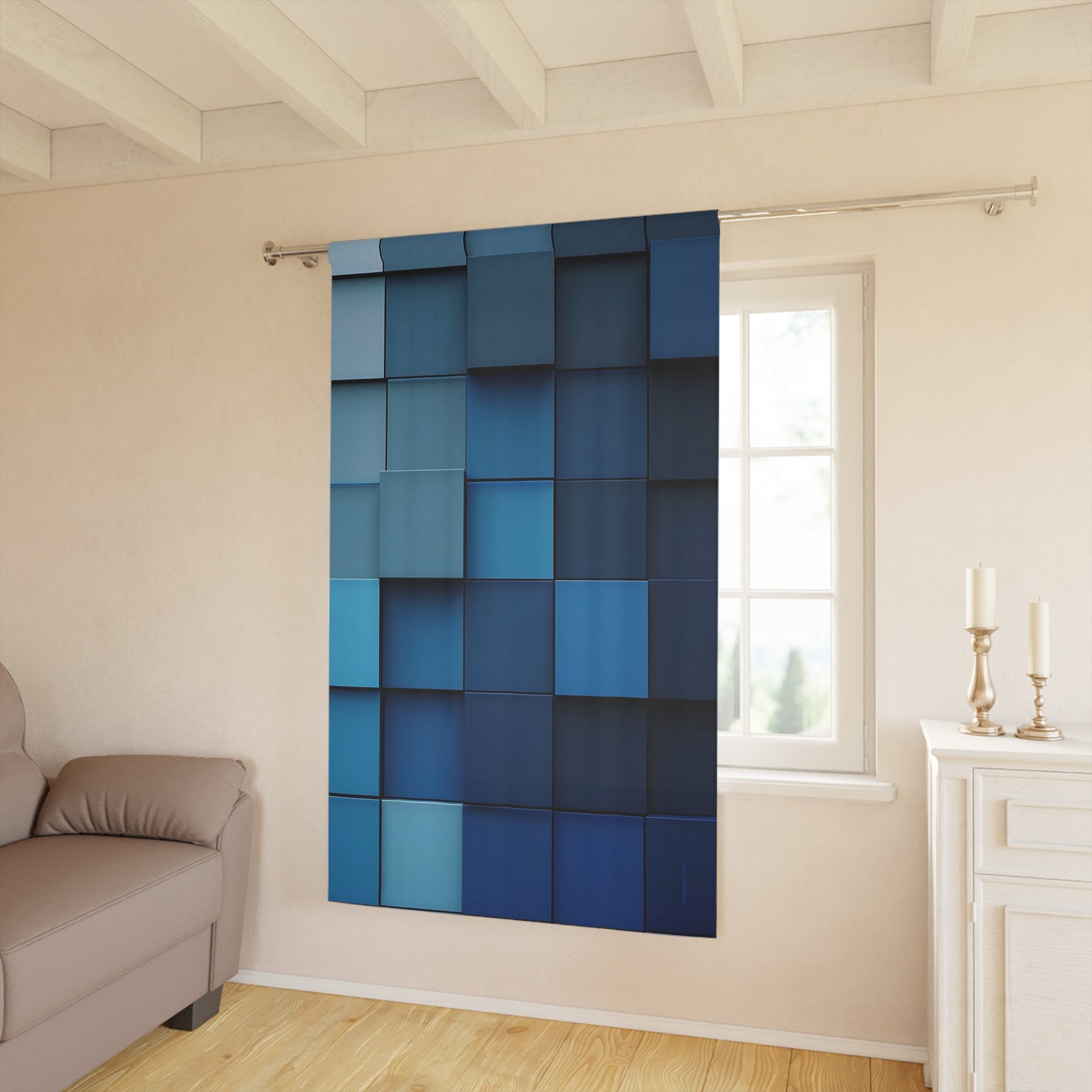 Blue Blocks Window Curtains (1 Piece) SETEPENRA Home Decor.