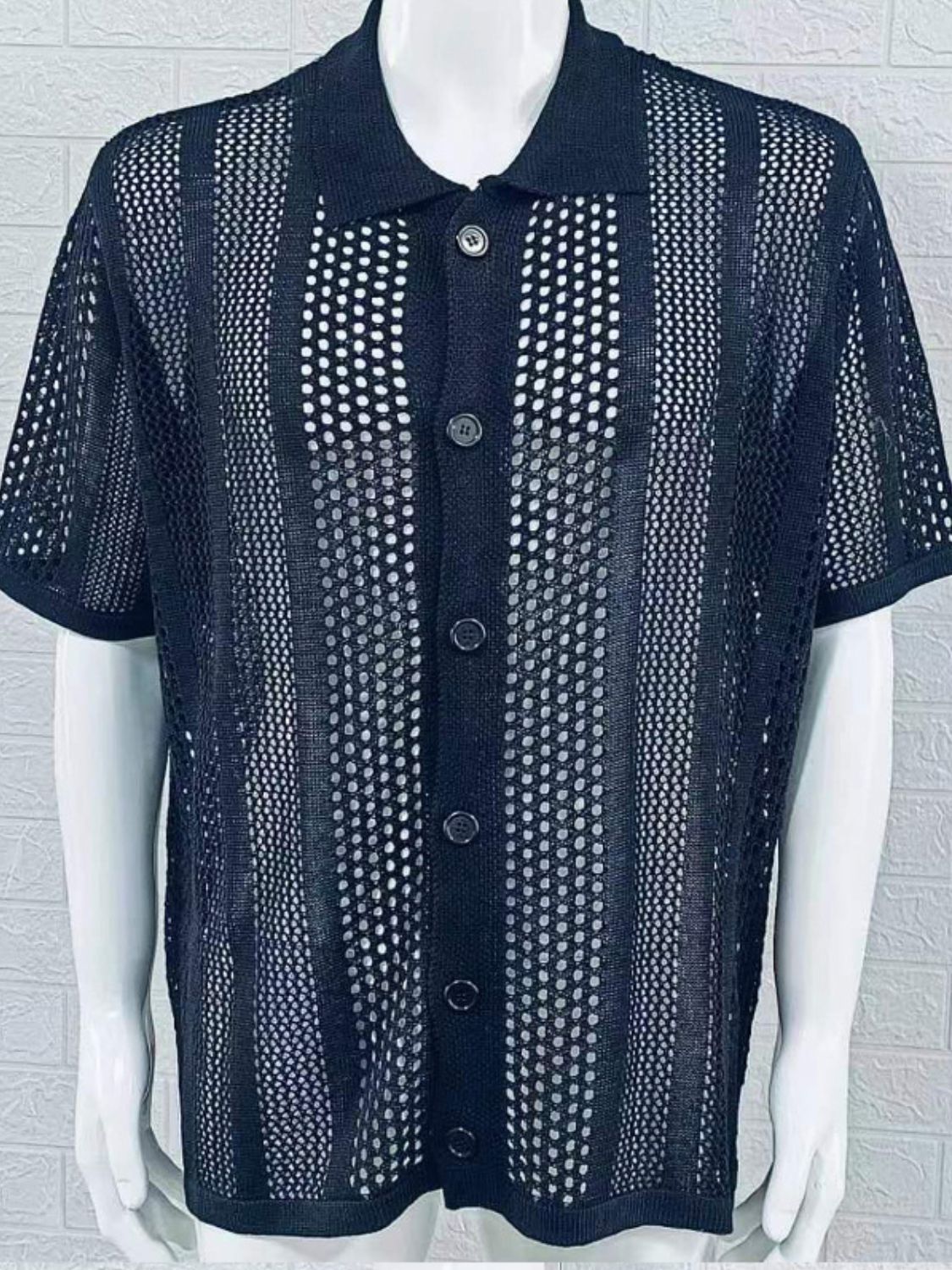 Men's Button Down Collared Neck Hollow Out Shirt SETEPENRA .