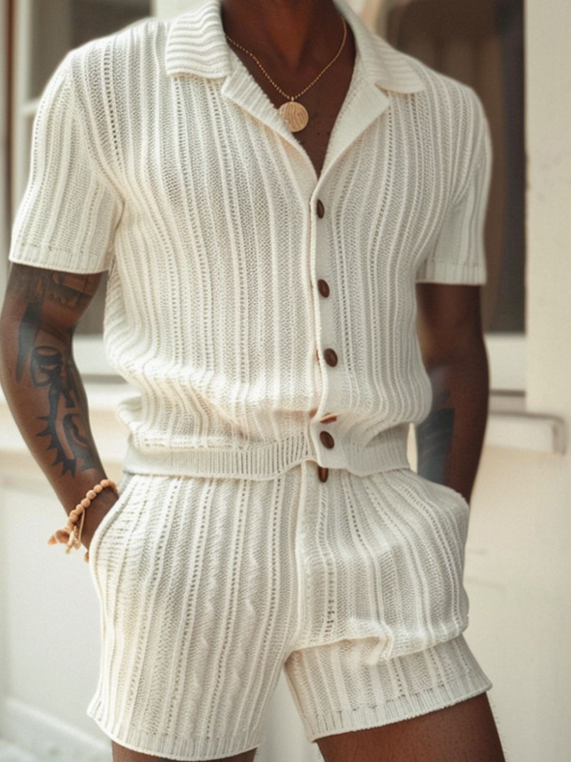 Men's Plus Size Button Down Short Sleeve Top and Shorts Set SETEPENRA .