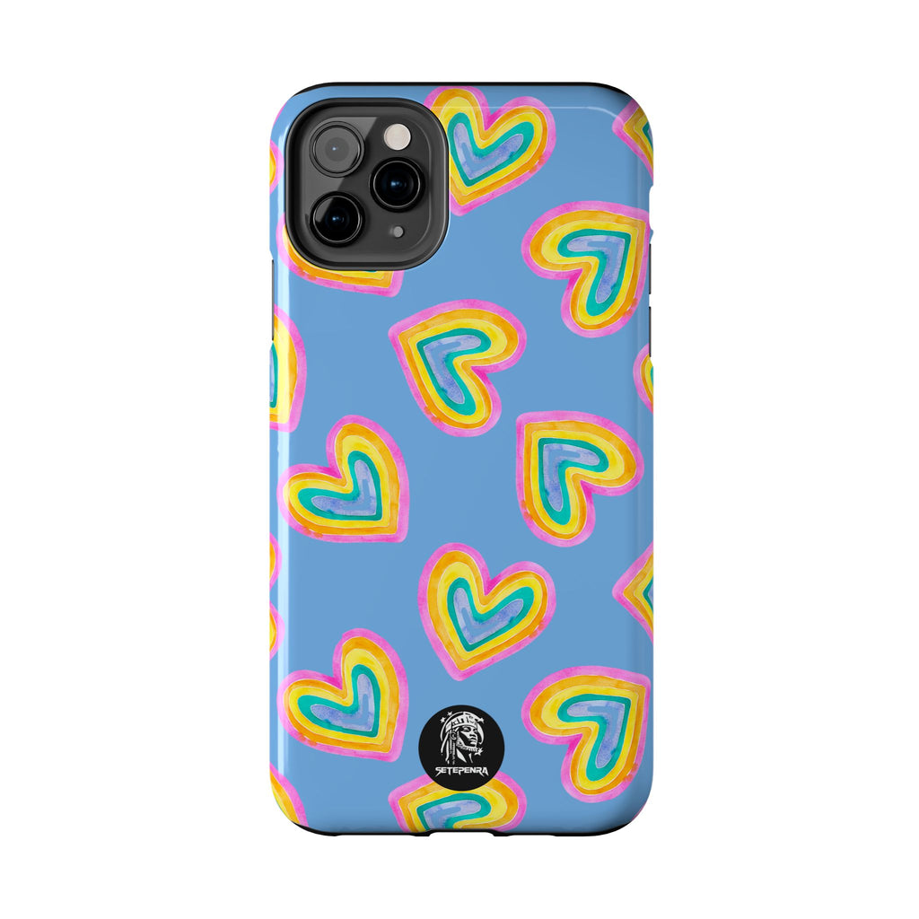 Rainbow Heart Tough Phone Case (For iPhone, Galaxy & More) - Light Blue