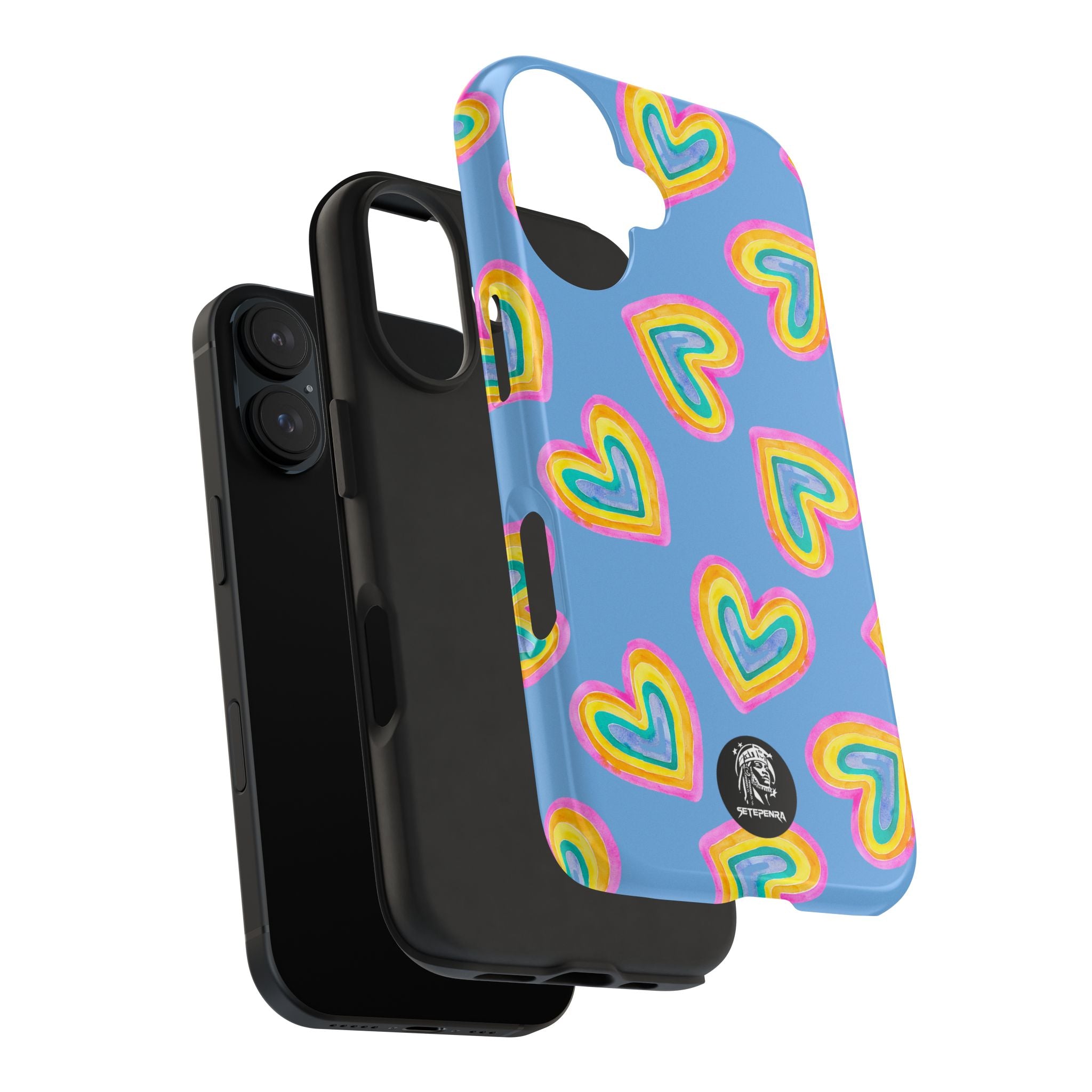 Rainbow Heart Tough Phone Case (For iPhone, Galaxy & More) - Light Blue