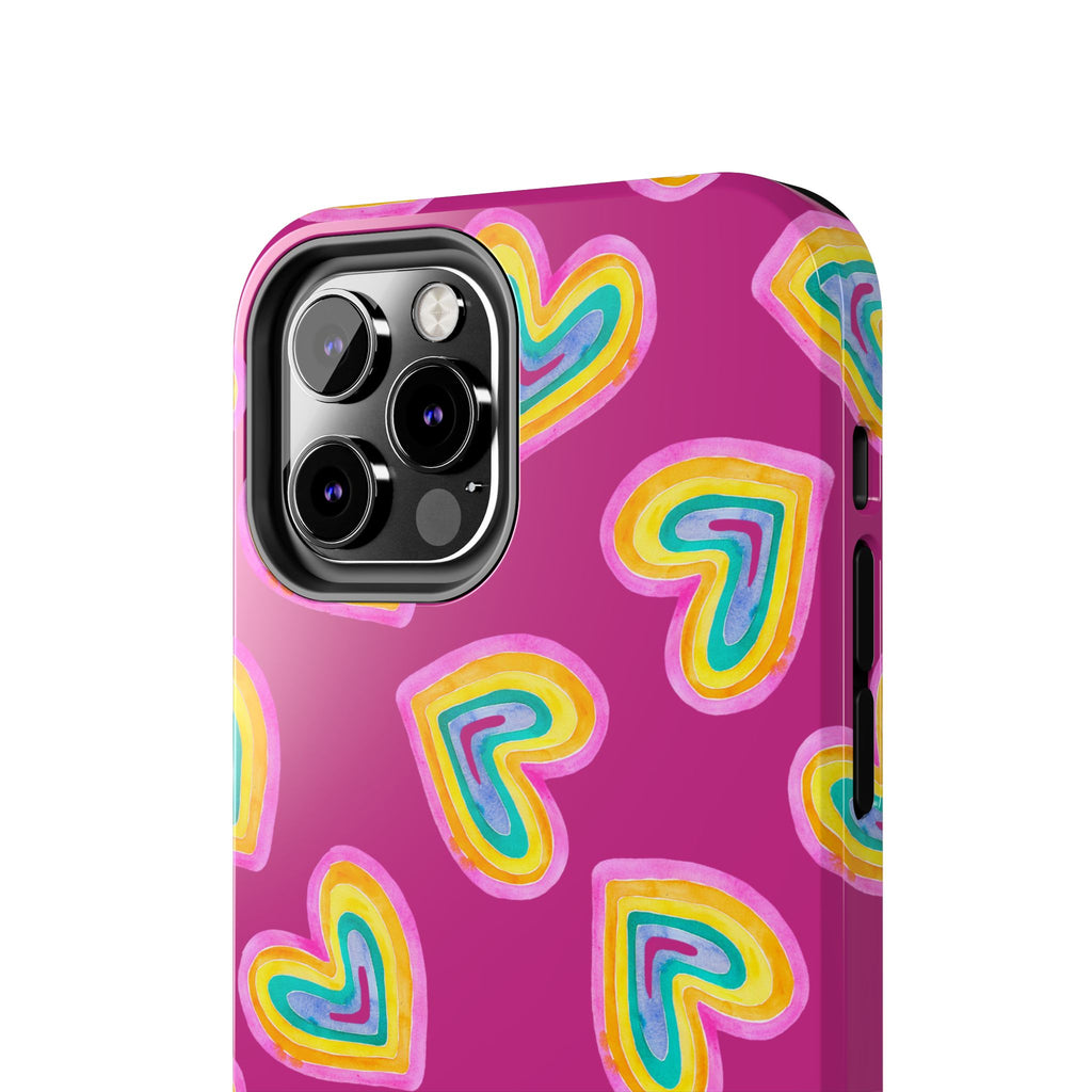 Rainbow Heart Tough Phone Case (For iPhone, Galaxy & More) - Pink