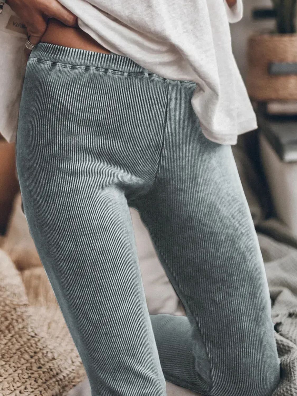 Ribbed Elastic Waist Leggings SETEPENRA .