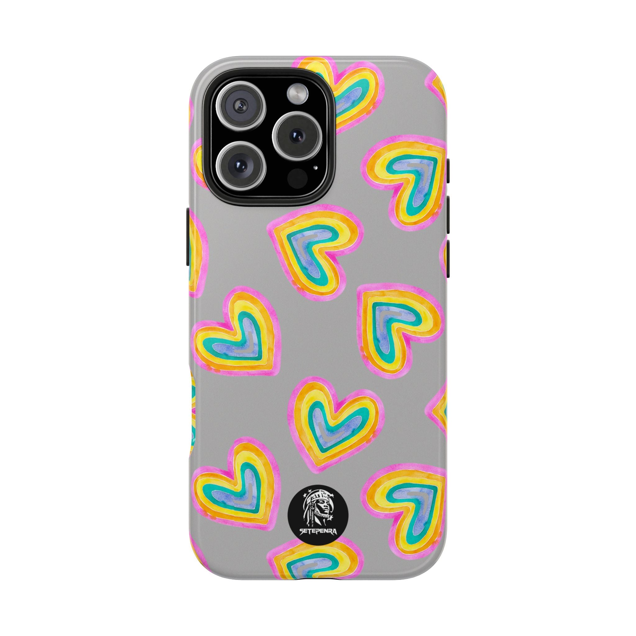 Rainbow Heart Tough Phone Case (For iPhone, Galaxy & More) - Light Grey