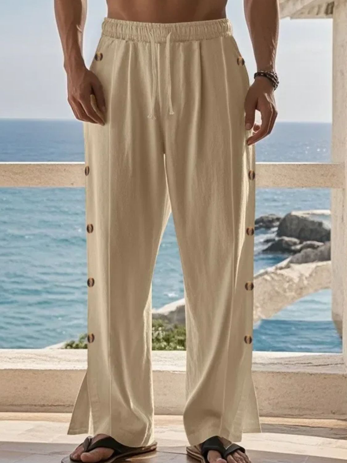 Men's Full Size Side Button Wide Leg Pants Plus Size SETEPENRA .