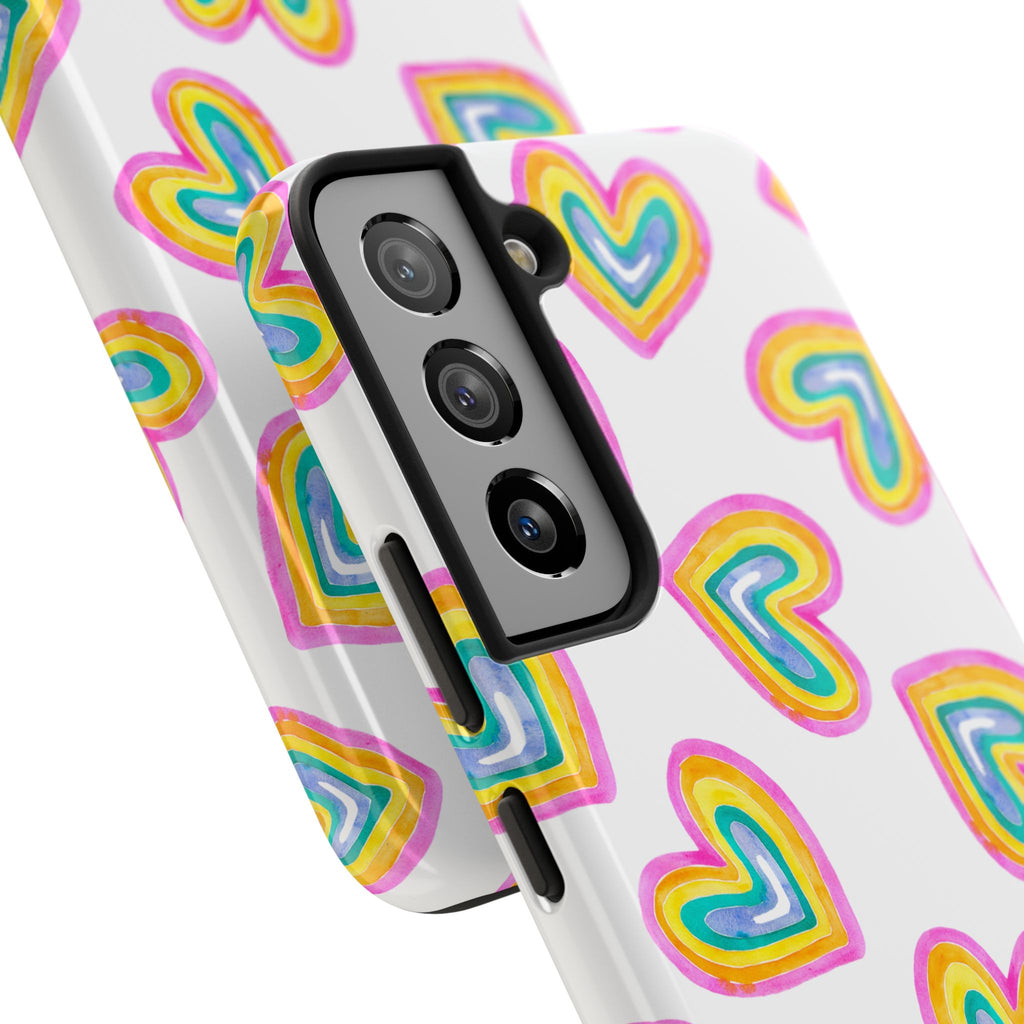 Rainbow Heart Tough Phone Case (For iPhone, Galaxy & More) - White