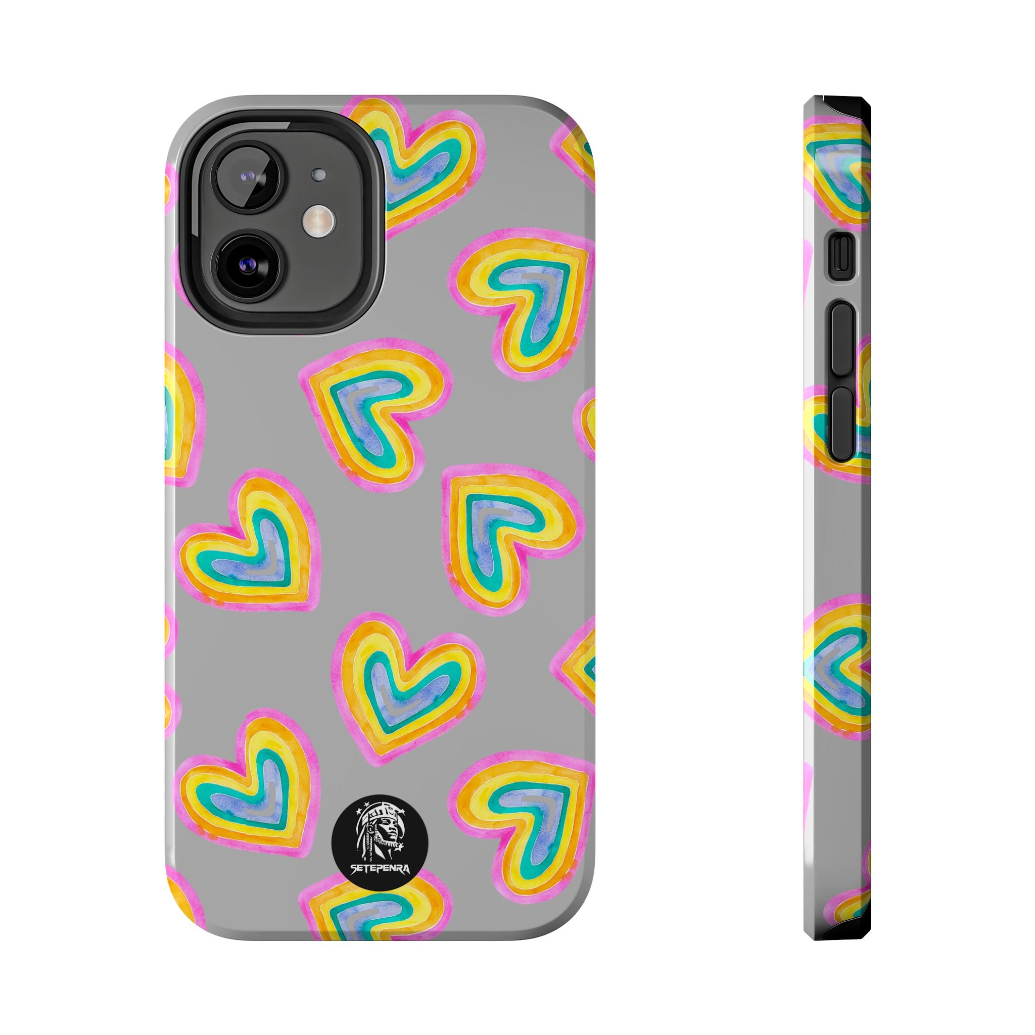 Rainbow Heart Tough Phone Case (For iPhone, Galaxy & More) - Light Grey