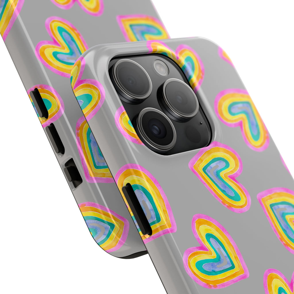 Rainbow Heart Tough Phone Case (For iPhone, Galaxy & More) - Light Grey