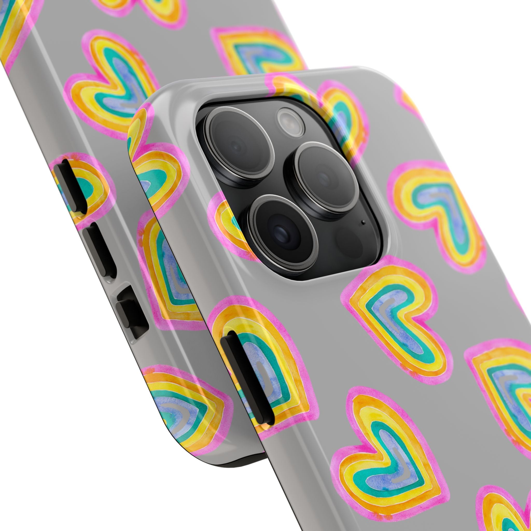 Rainbow Heart Tough Phone Case (For iPhone, Galaxy & More) - Light Grey