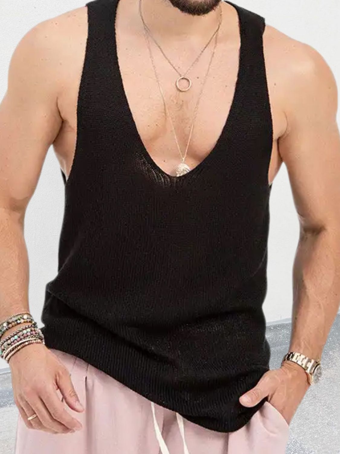Men's Scoop Neck Knit Tank SETEPENRA .
