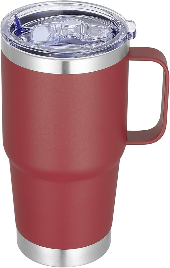 Stainless Steel Double Wall Insulated Travel Mug With Handle And Straw Lid, 20oz (1, 6, 12 Pack Sets In Various Colors)