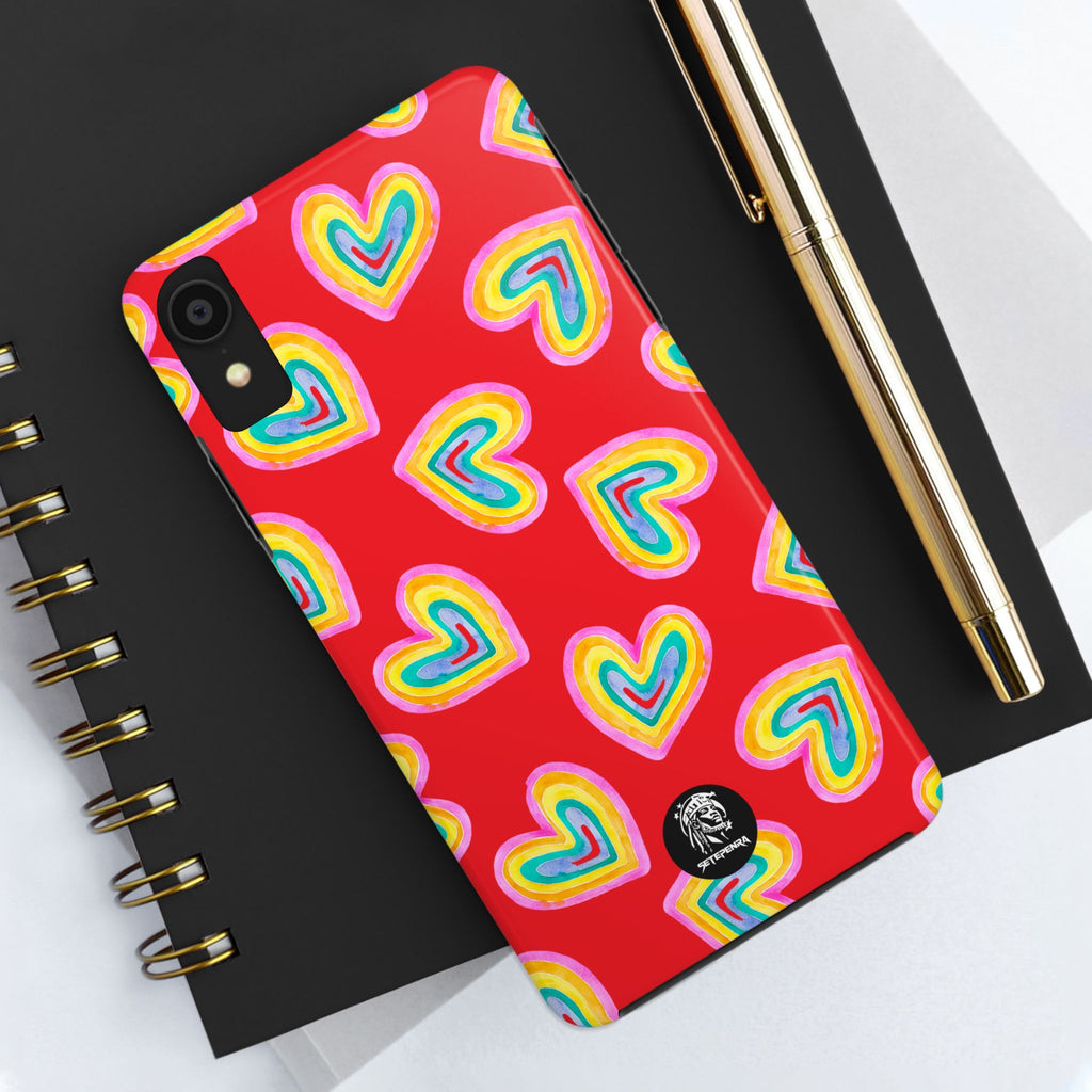 Rainbow Heart Tough Phone Case (For iPhone, Galaxy & More) - Red