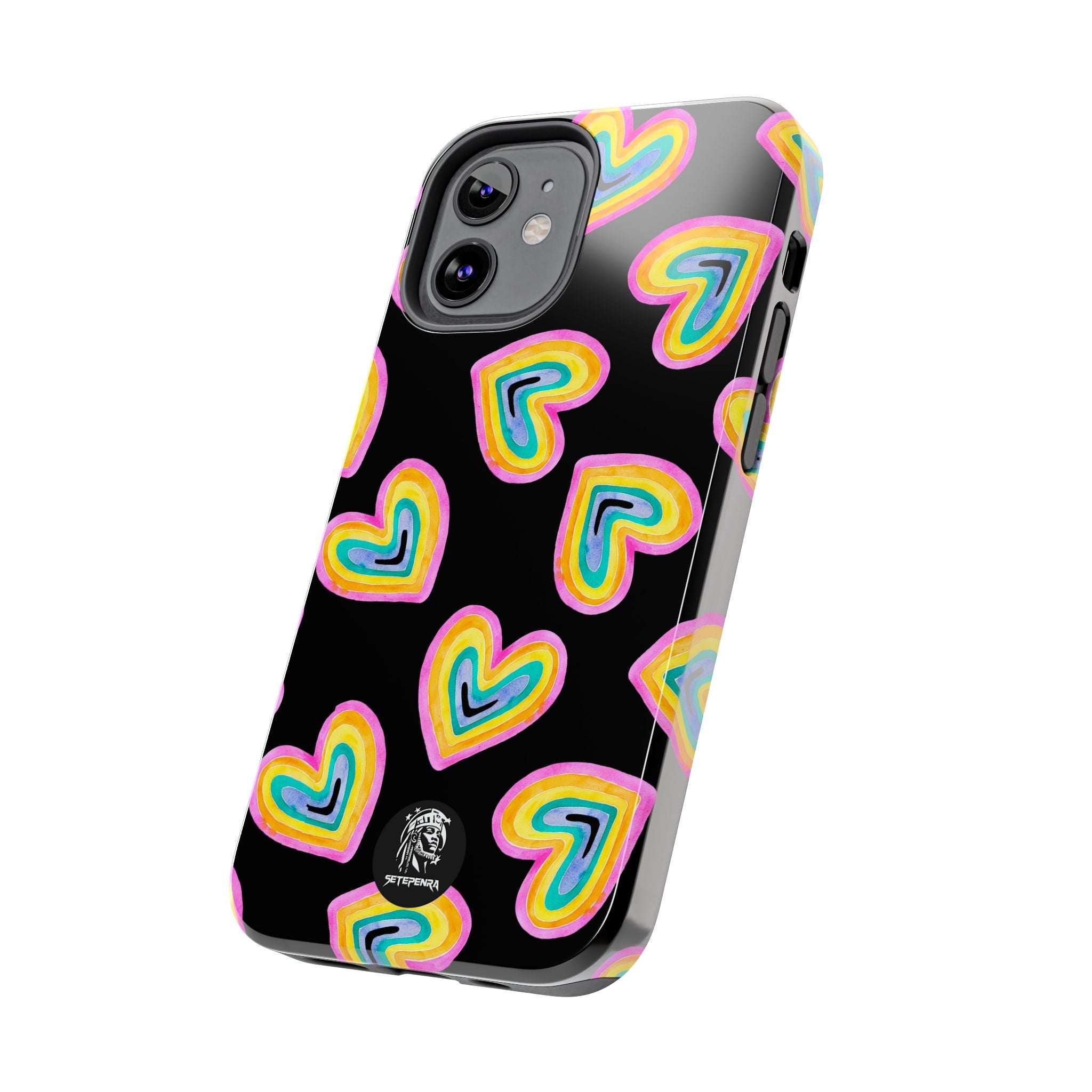 Rainbow Heart Tough Phone Case (For iPhone, Galaxy & More) - Black