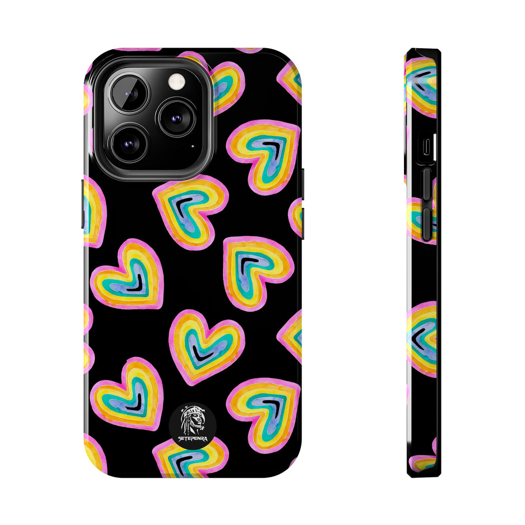 Rainbow Heart Tough Phone Case (For iPhone, Galaxy & More) - Black SETEPENRA Phone Case.