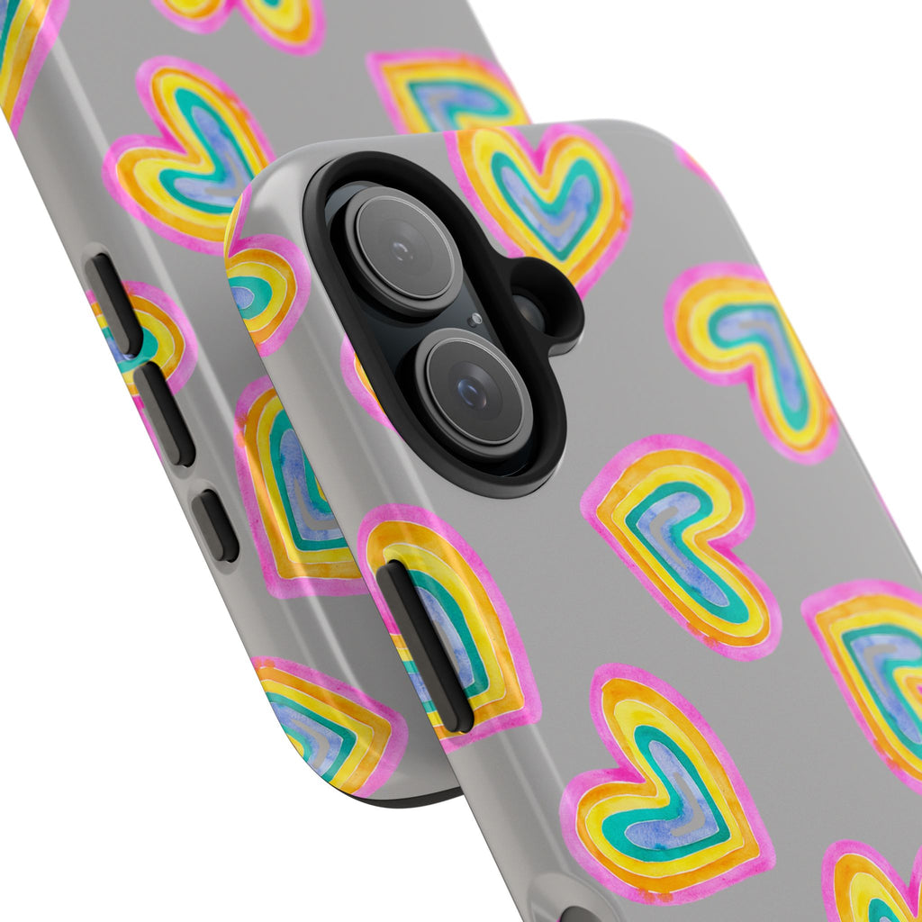 Rainbow Heart Tough Phone Case (For iPhone, Galaxy & More) - Light Grey