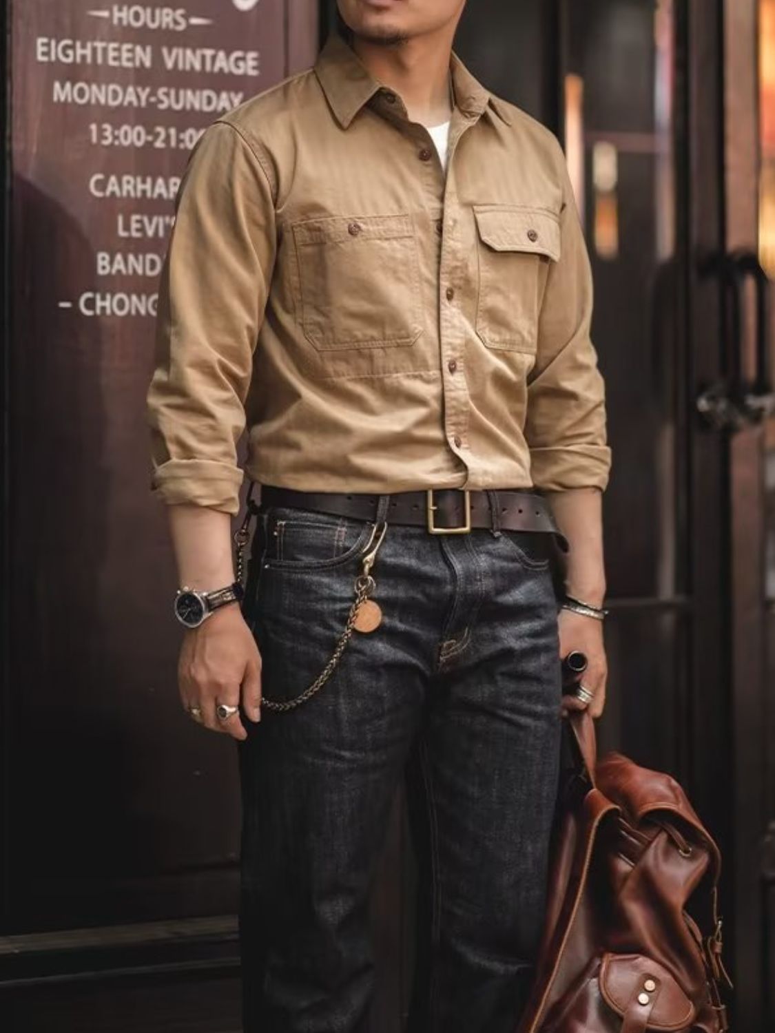 Men's Button Down Long Sleeve Shirt with Chest Pockets SETEPENRA .