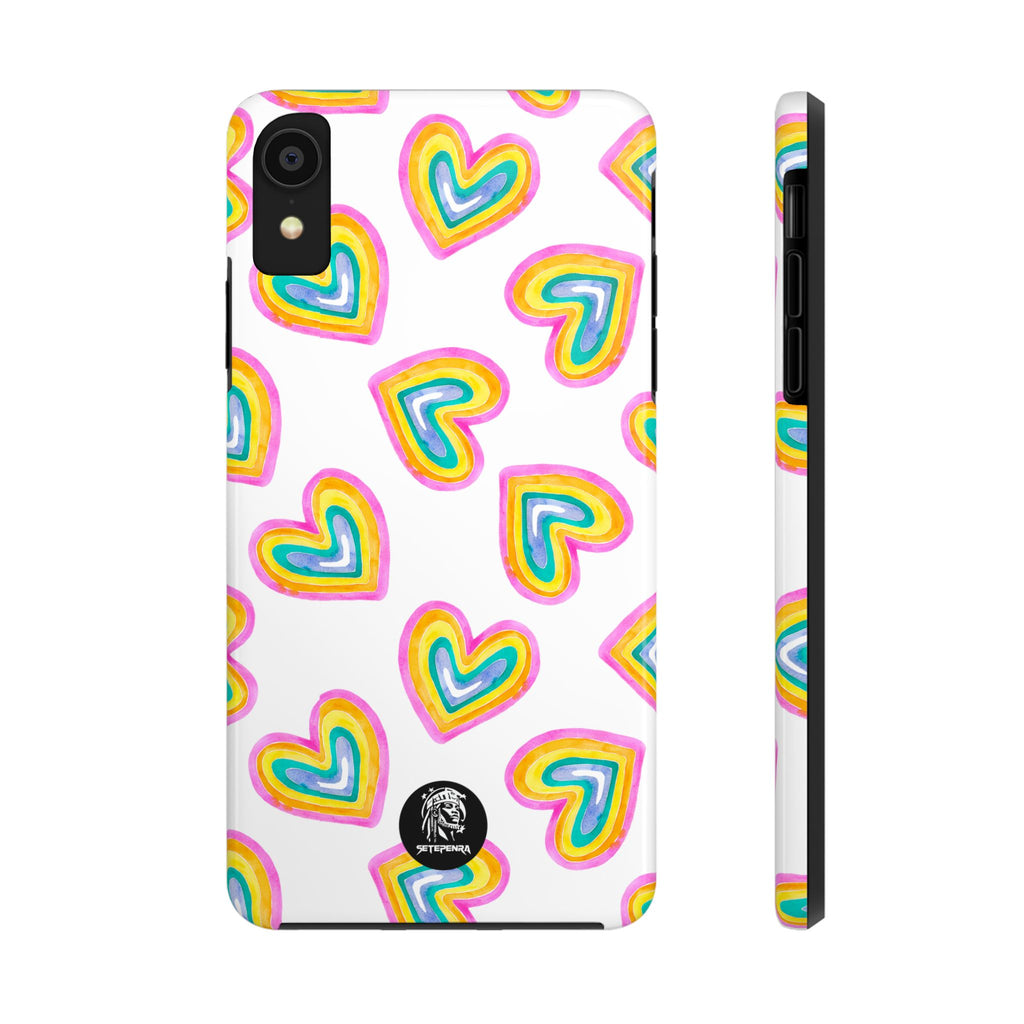 Rainbow Heart Tough Phone Case (For iPhone, Galaxy & More) - White SETEPENRA Phone Case.