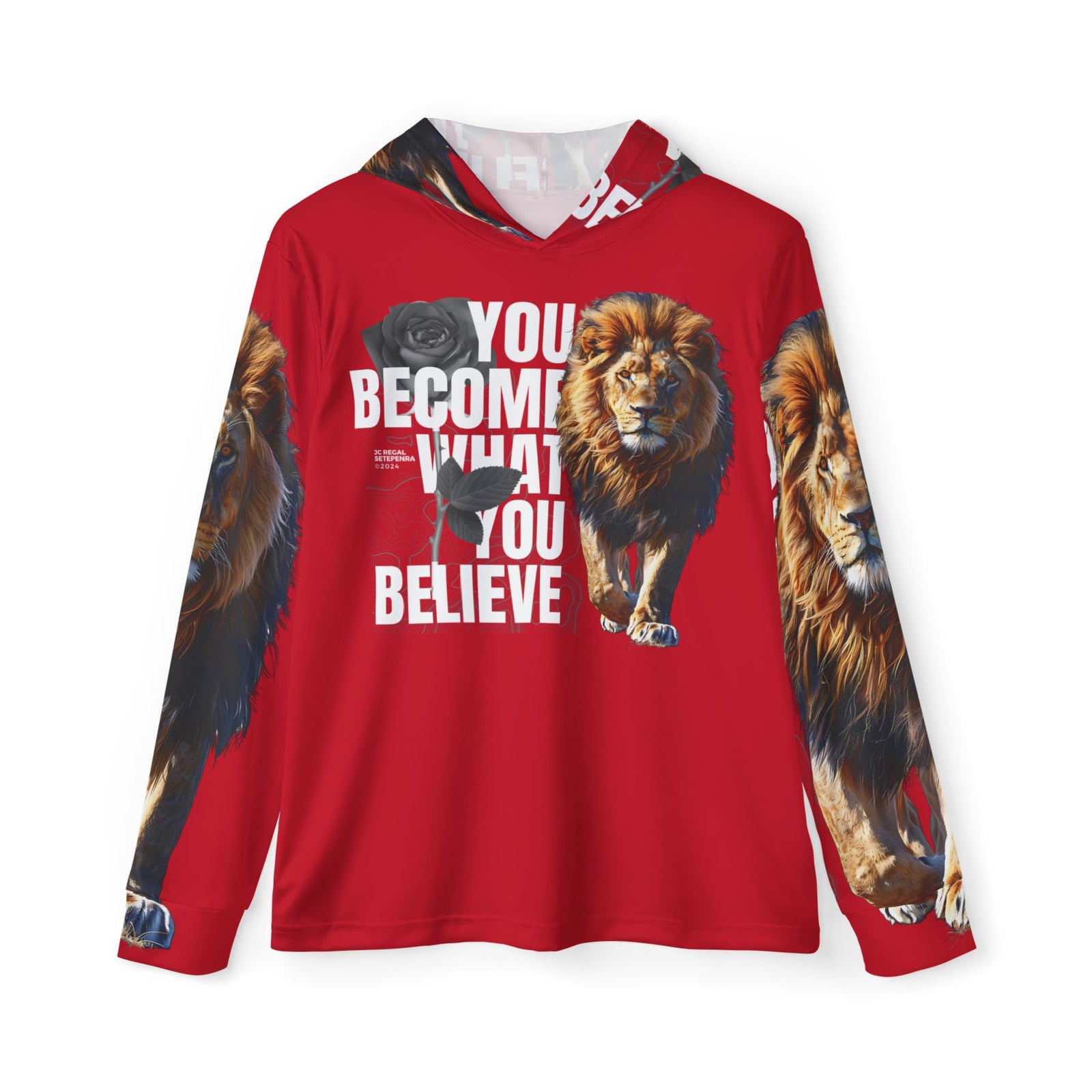 You Become What You Believe Men's Sports Warmup Hoodie (Dark Red) SETEPENRA All Over Prints.