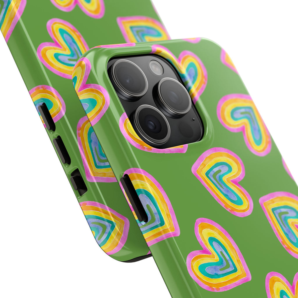 Rainbow Heart Tough Phone Case (For iPhone, Galaxy & More) - Green