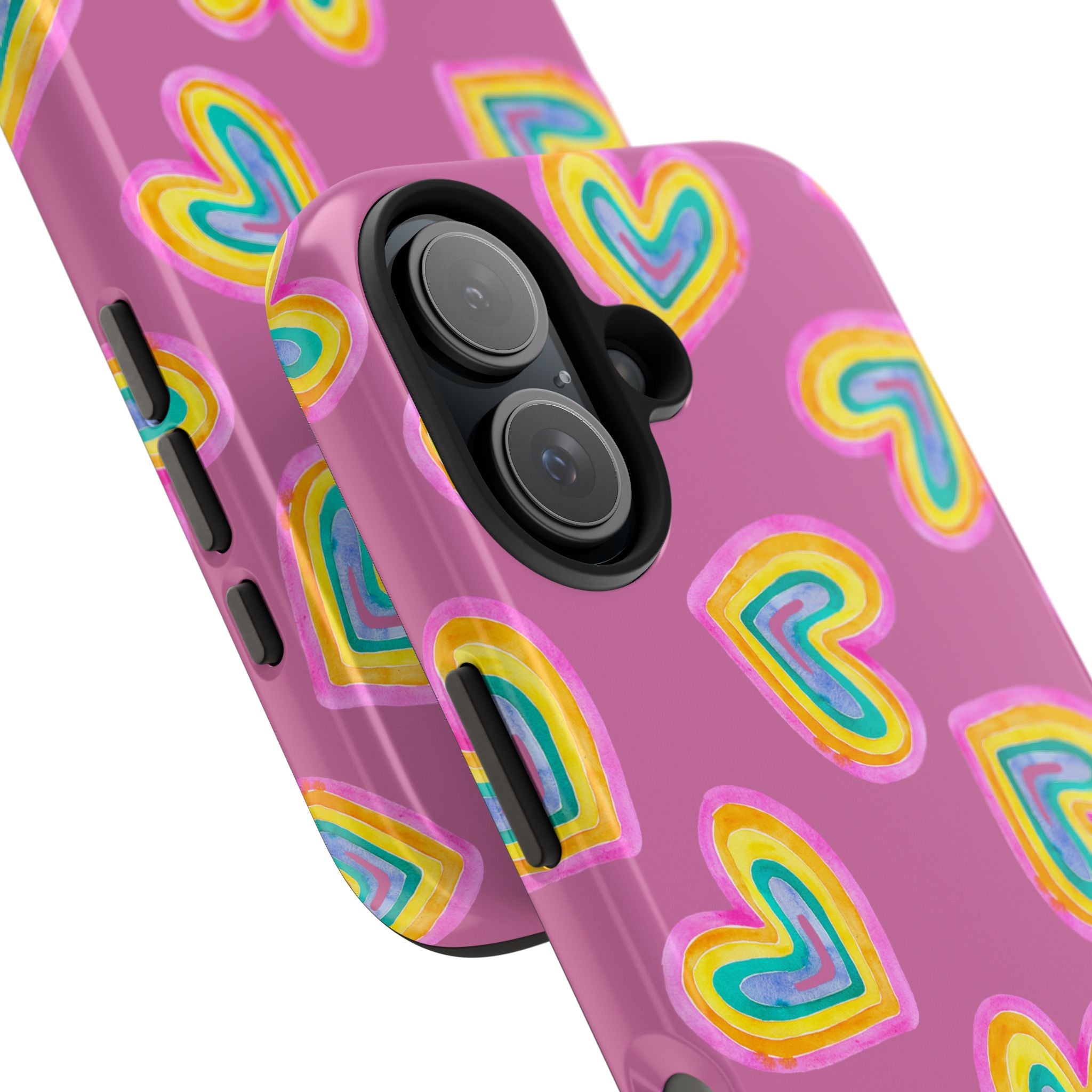 Rainbow Heart Tough Phone Case (For iPhone, Galaxy & More) - Light Pink