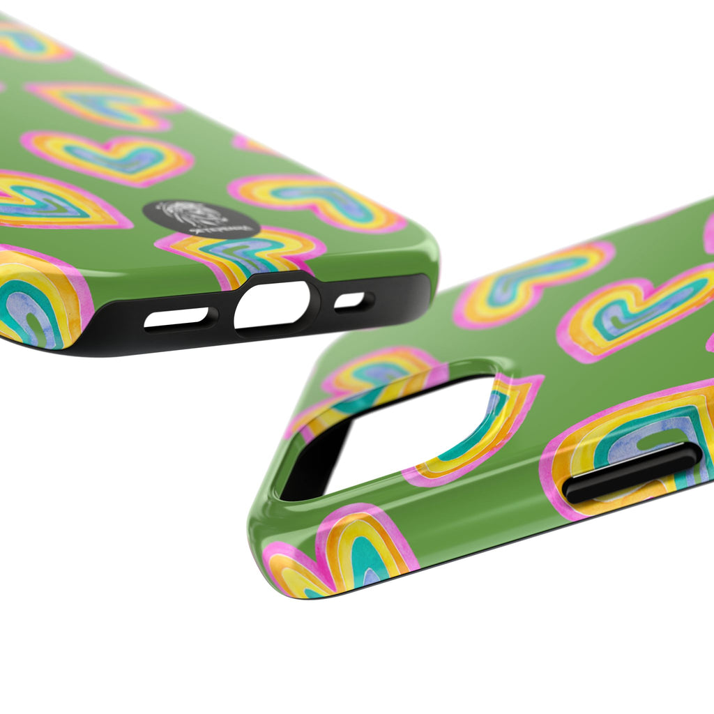 Rainbow Heart Tough Phone Case (For iPhone, Galaxy & More) - Green