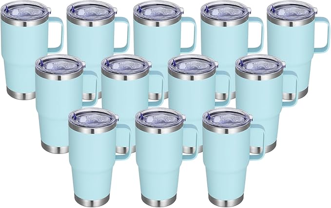 Stainless Steel Double Wall Insulated Travel Mug With Handle And Straw Lid, 20oz (1, 6, 12 Pack Sets In Various Colors)
