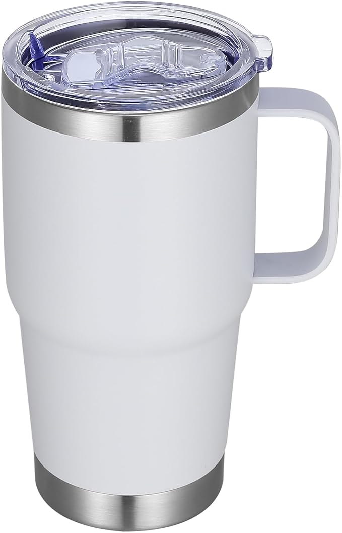 Stainless Steel Double Wall Insulated Travel Mug With Handle And Straw Lid, 20oz (1, 6, 12 Pack Sets In Various Colors)