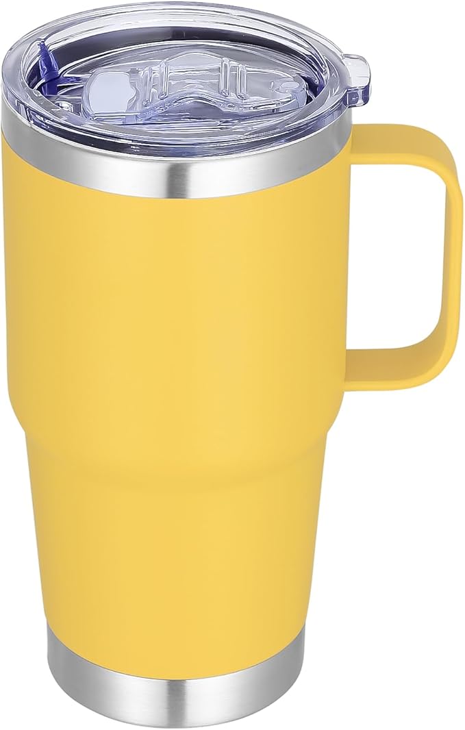 Stainless Steel Double Wall Insulated Travel Mug With Handle And Straw Lid, 20oz (1, 6, 12 Pack Sets In Various Colors)