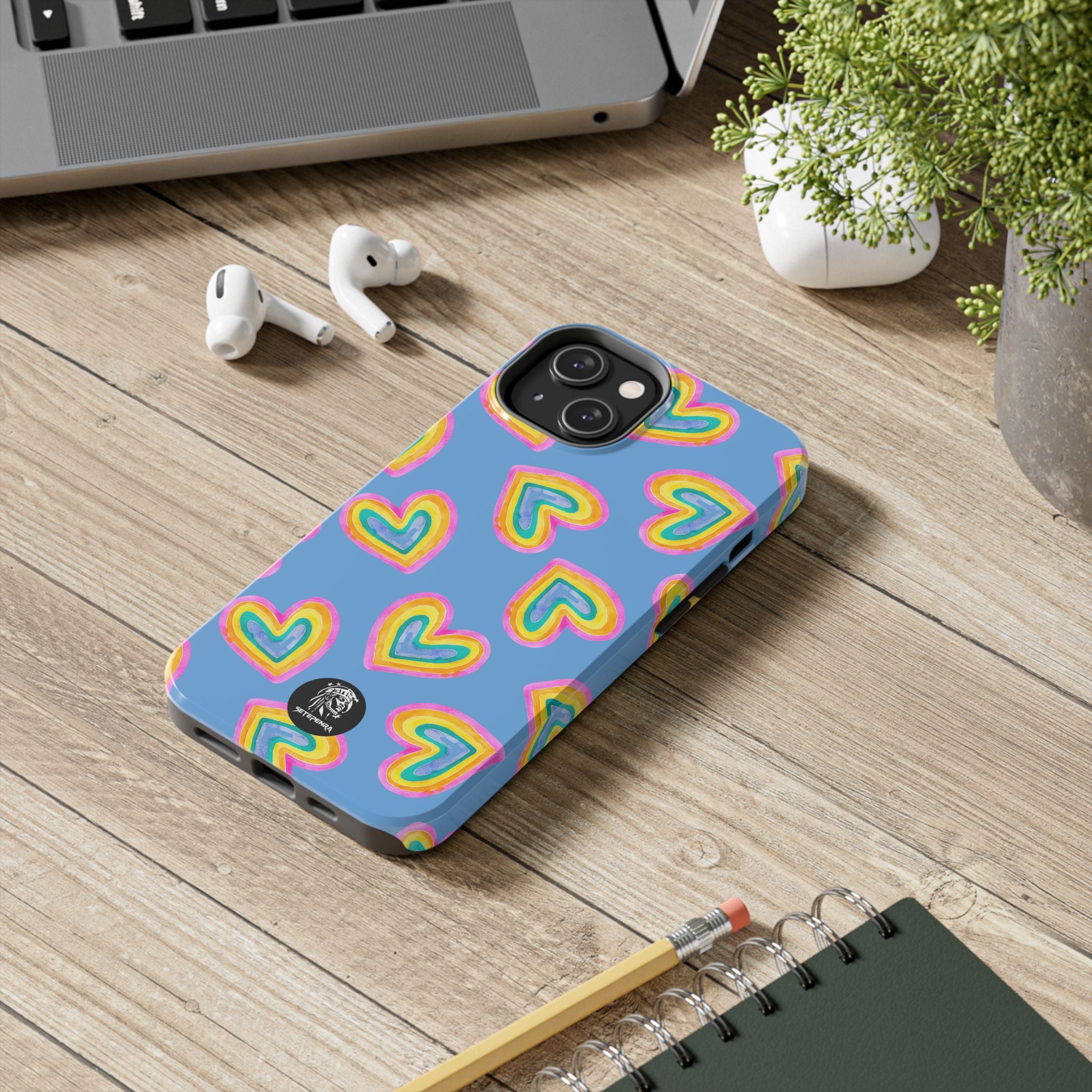 Rainbow Heart Tough Phone Case (For iPhone, Galaxy & More) - Light Blue