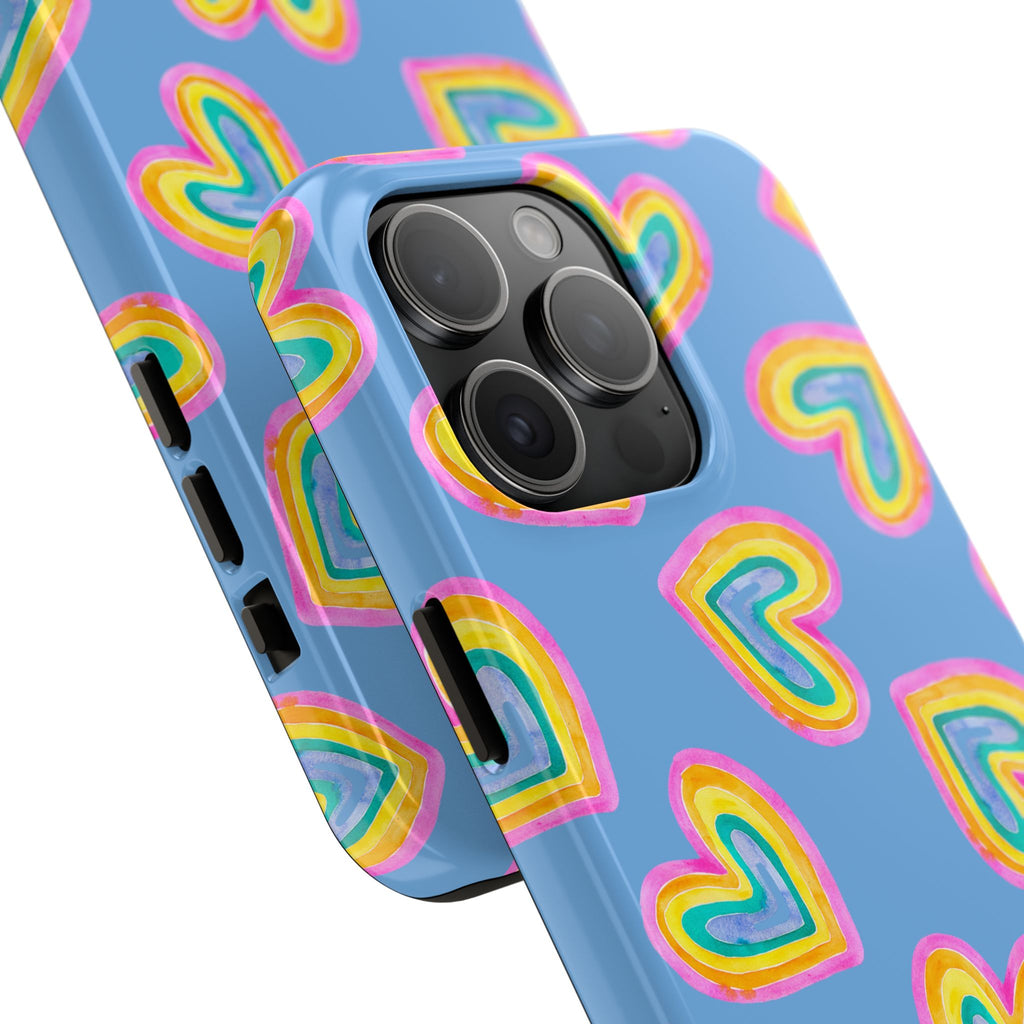Rainbow Heart Tough Phone Case (For iPhone, Galaxy & More) - Light Blue