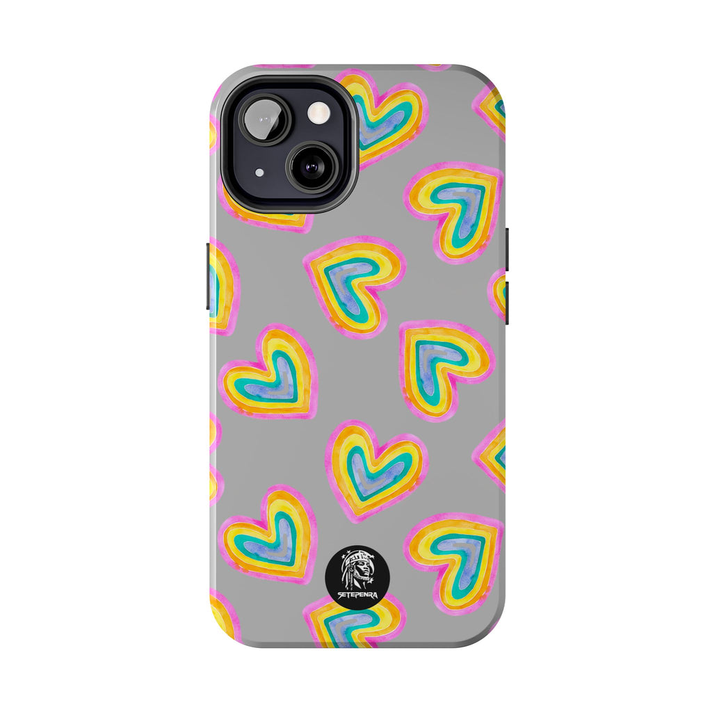 Rainbow Heart Tough Phone Case (For iPhone, Galaxy & More) - Light Grey