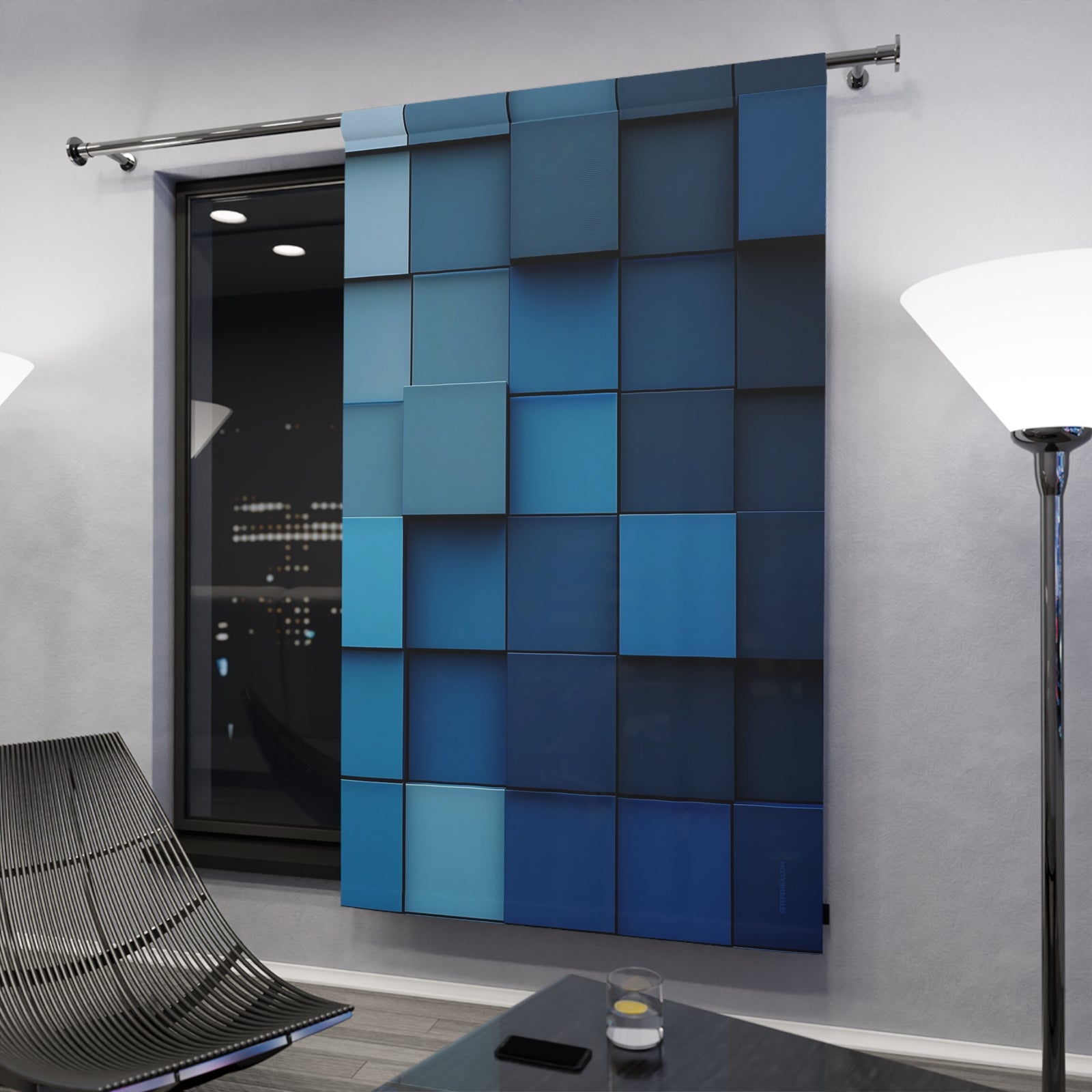 Blue Blocks Window Curtains (1 Piece) SETEPENRA Home Decor.