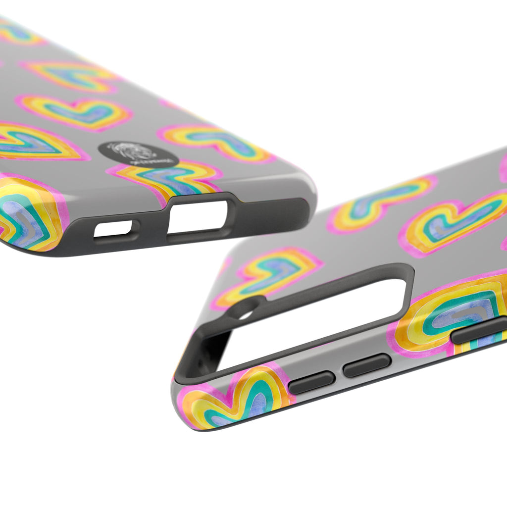 Rainbow Heart Tough Phone Case (For iPhone, Galaxy & More) - Light Grey