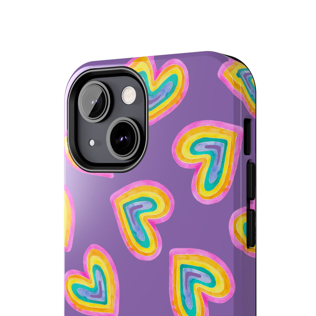 Rainbow Heart Tough Phone Case (For iPhone, Galaxy & More) - Light Purple