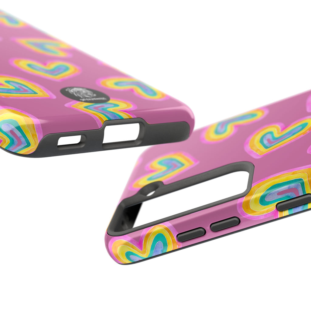 Rainbow Heart Tough Phone Case (For iPhone, Galaxy & More) - Light Pink