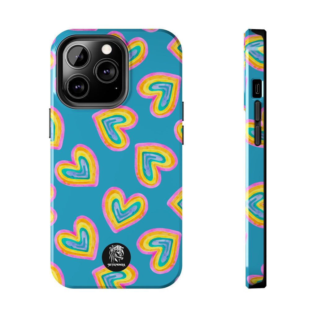 Rainbow Heart Tough Phone Case (For iPhone, Galaxy & More) - Turquoise SETEPENRA Phone Case.